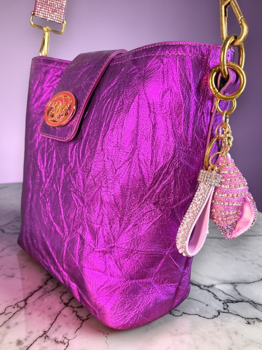 Sharif Legacy Leather Crossbody Bag Bedazzled Guitar Strap & Sharif Bag Charm - Picture 6 of 17